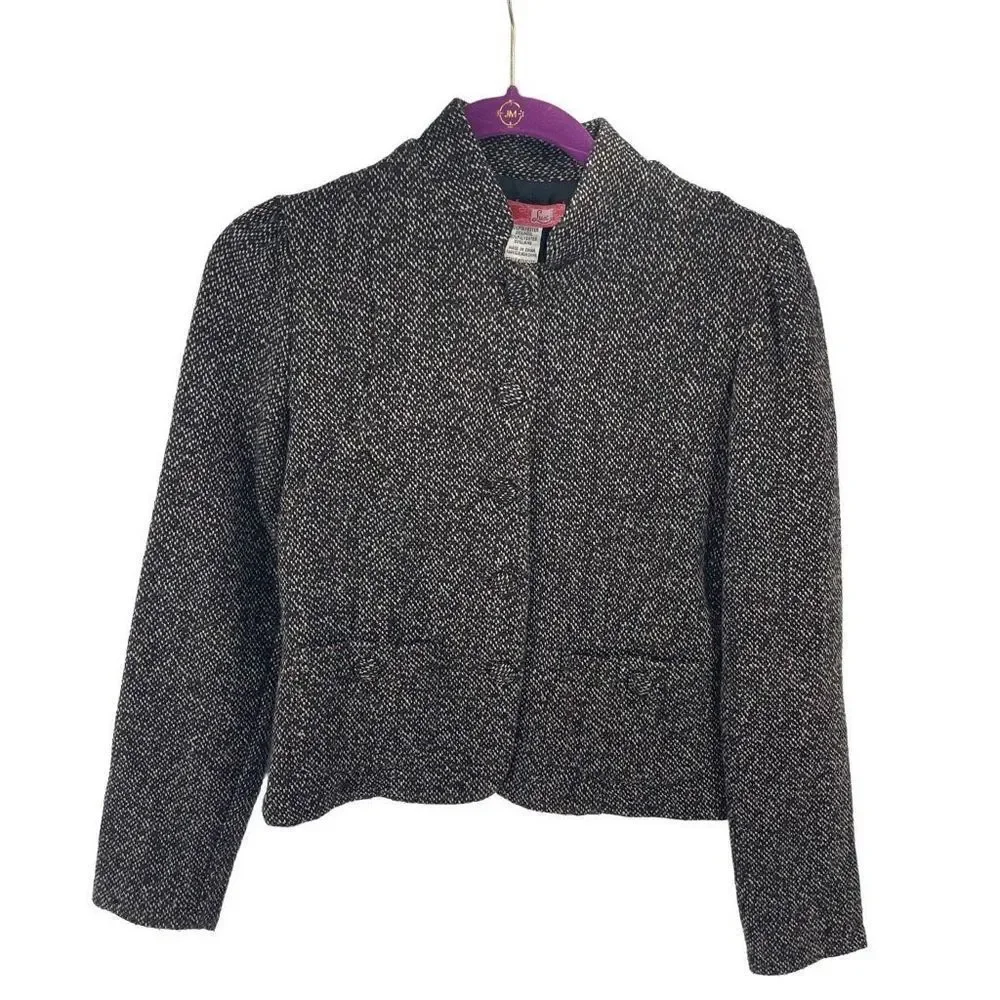 Lux Women's High Neck Collar Tweed Office Jacket Blazer Multicolor Size Small